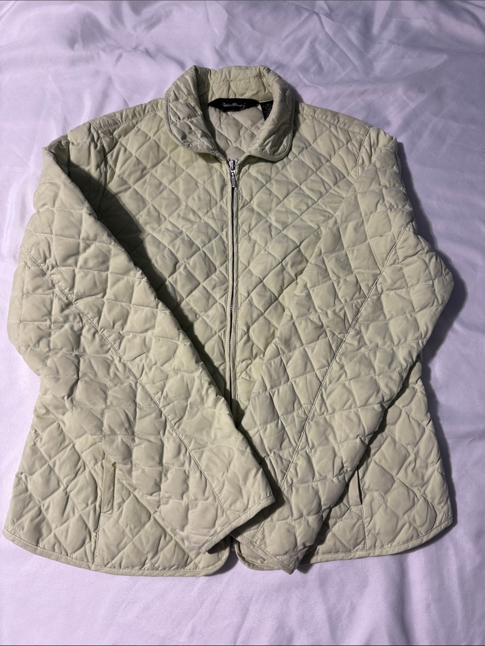 Eddie Bauer Goose Down Quilted Puffer Jacket Sage Green Large Gorpcore Hiking - Picture 2 of 13